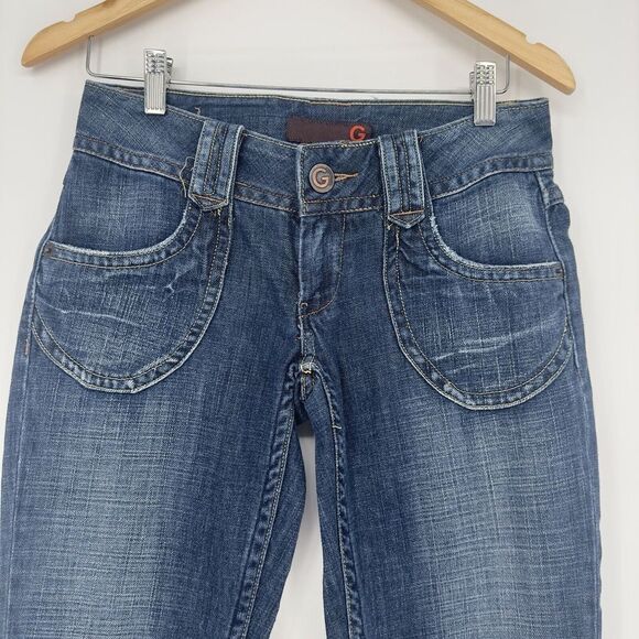 G By‎ Guess Blue Jeans Claudia Bootcut Denim Women Size 27 Zip Pockets - Picture 3 of 9